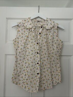 Vintage Button Down Sleeveless Floral Blouse by Permanent Press